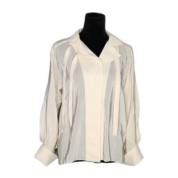 Chloe Ivory Silk Neck Tie Long Sleeve Collar Blouse Women's Size 34 Vanilla Ice - Picture 3 of 14
